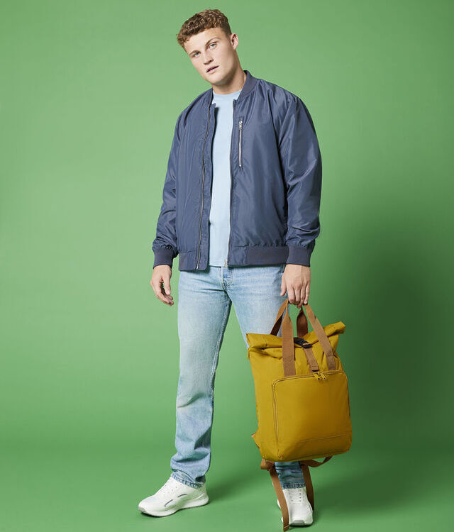 Recycled twin handle roll-top laptop backpack