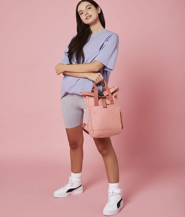 Recycled mini twin handle roll-top backpack