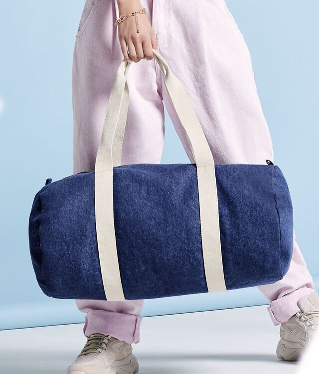 Denim barrel bag