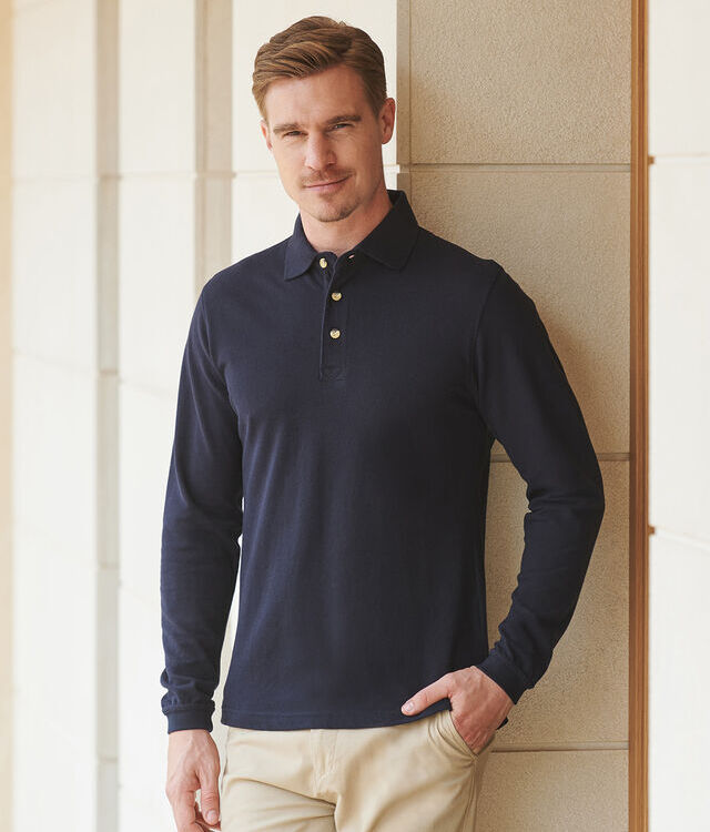 Long sleeve cotton polo shirt