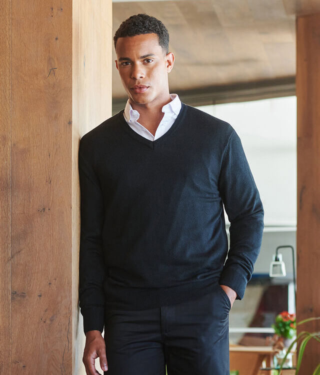 Cashmere touch acrylic v-neck jumper