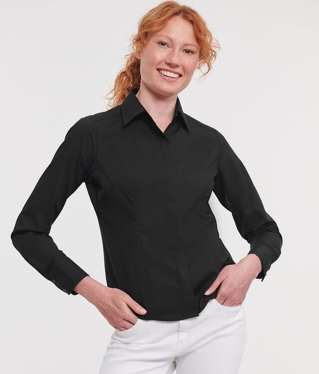 Women's long sleeve polycotton easycare fitted poplin shirt