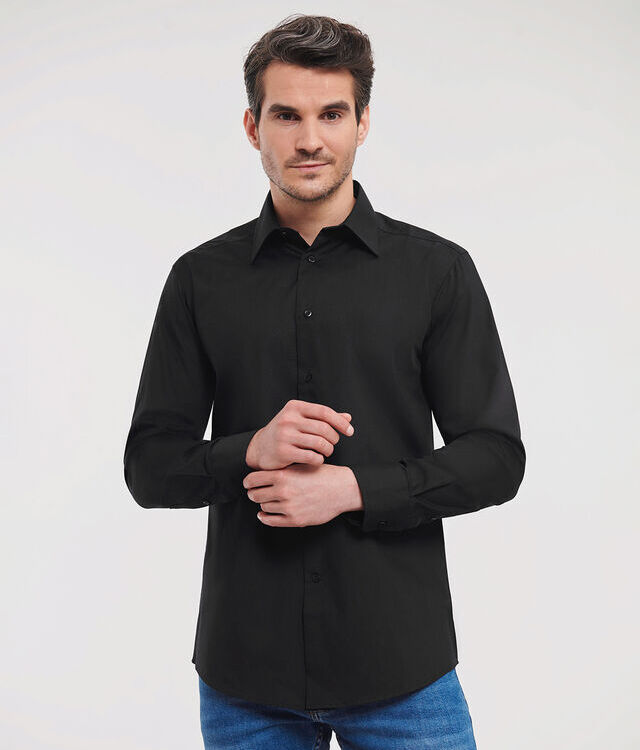 Long sleeve polycotton easycare fitted poplin shirt