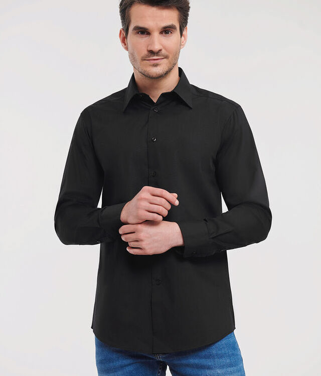 Long sleeve polycotton easycare fitted poplin shirt
