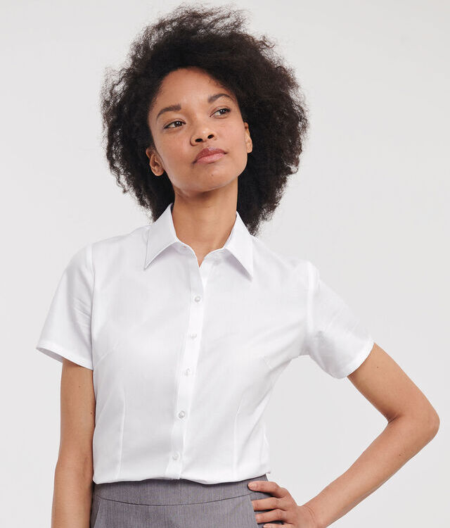 Women's short sleeve herringbone shirt