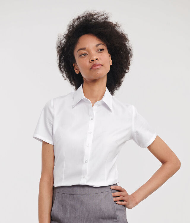 Women's short sleeve herringbone shirt