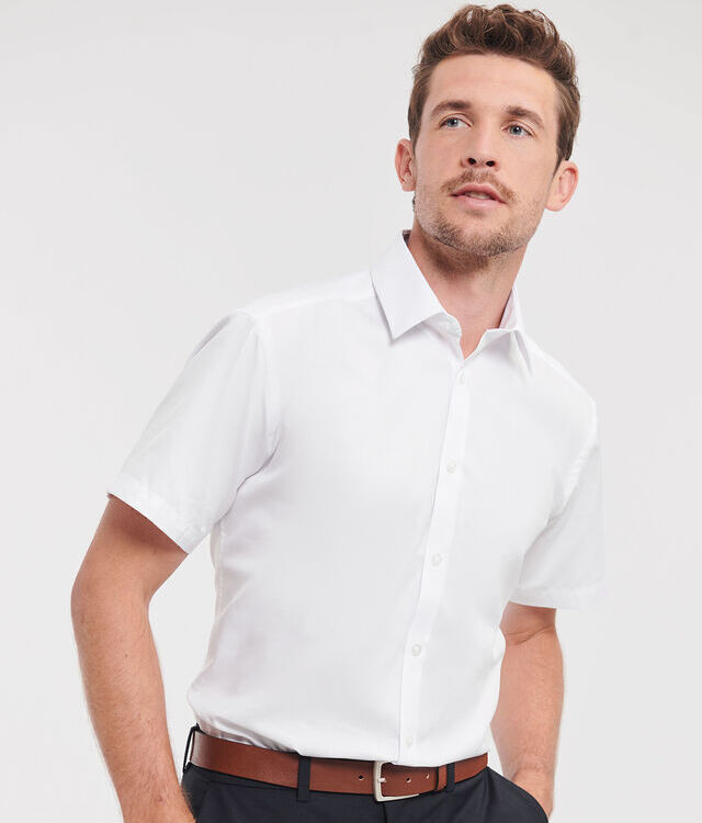 Short sleeve herringbone shirt