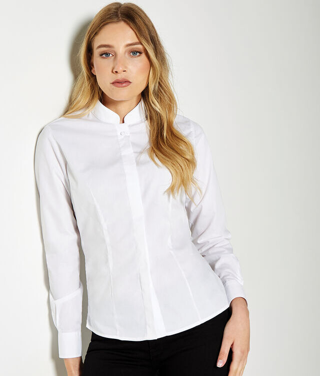 Women's mandarin collar shirt long-sleeved (tailored fit)