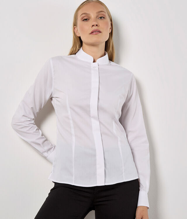 Women's mandarin collar shirt long-sleeved (tailored fit)