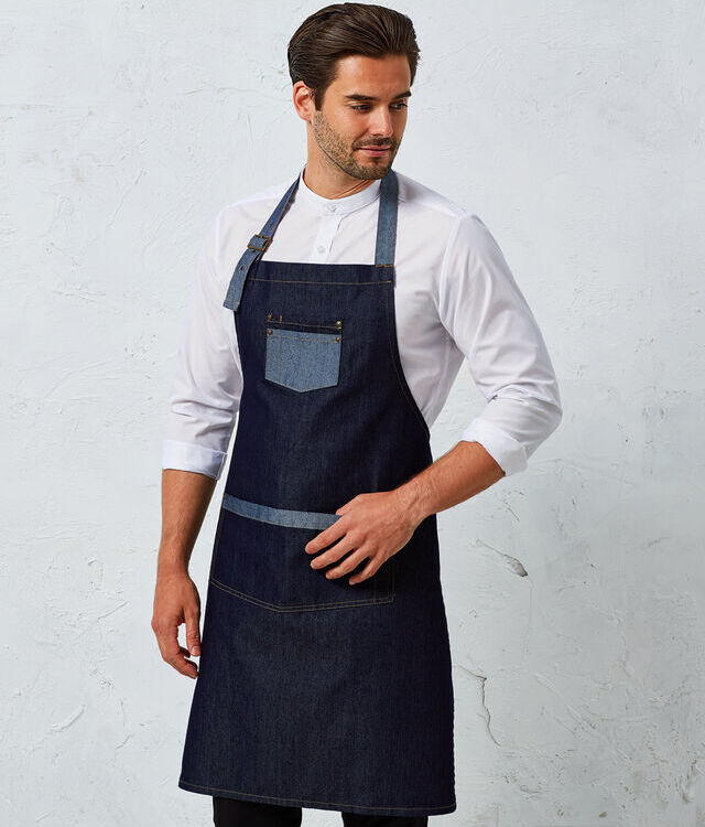 Domain contrast denim bib apron