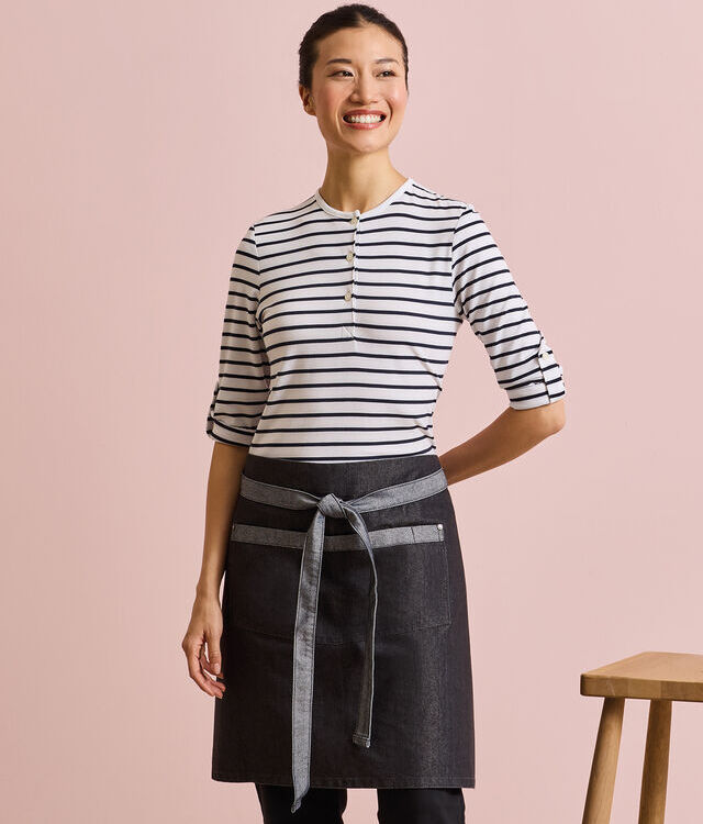 Domain contrast denim waist apron