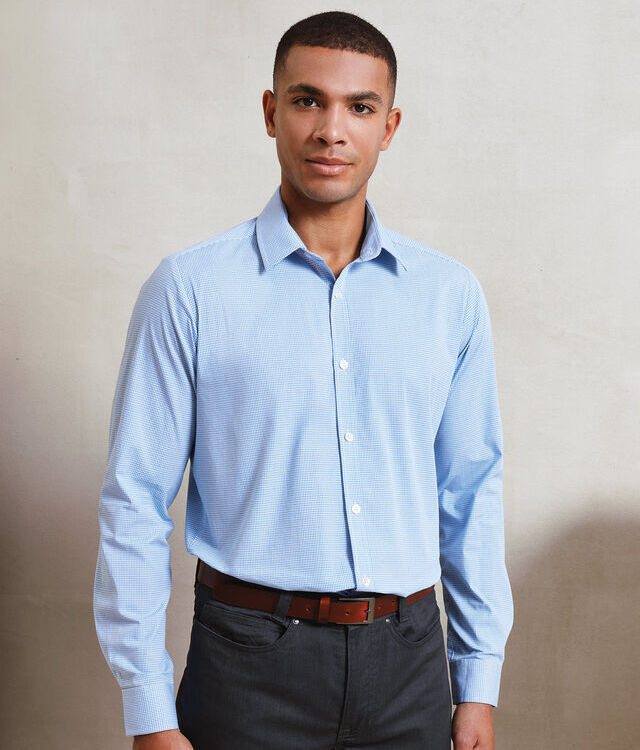 Microcheck (Gingham) long sleeve cotton shirt