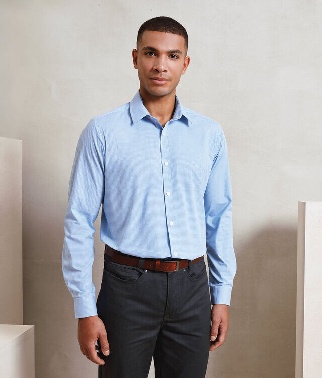 Microcheck (Gingham) long sleeve cotton shirt