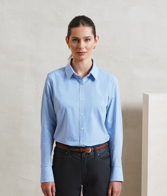 Women's Microcheck (Gingham) long sleeve cotton shirt