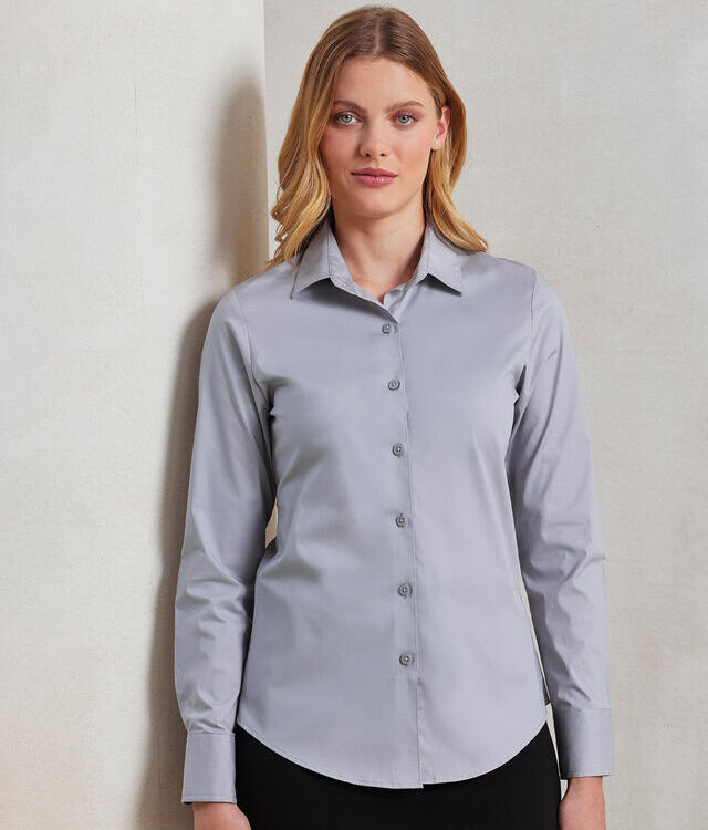 Women's stretch fit cotton poplin long sleeve blouse