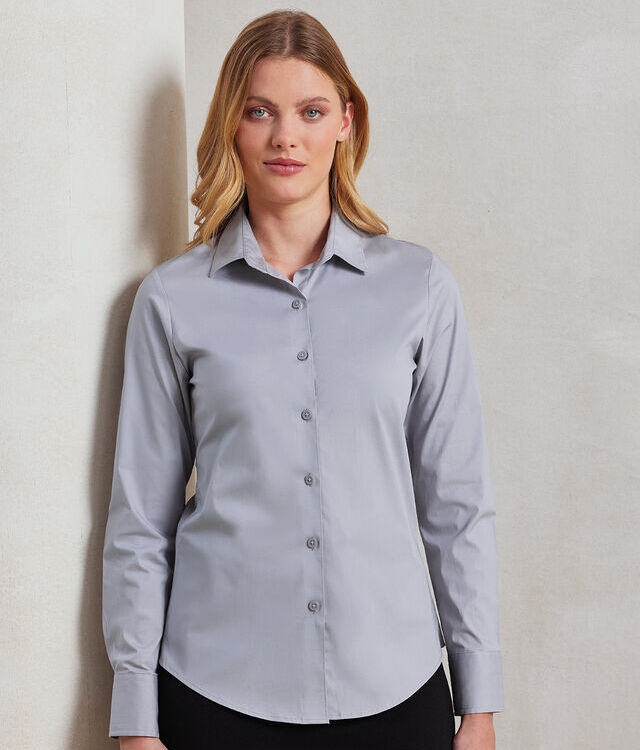 Women's stretch fit cotton poplin long sleeve blouse