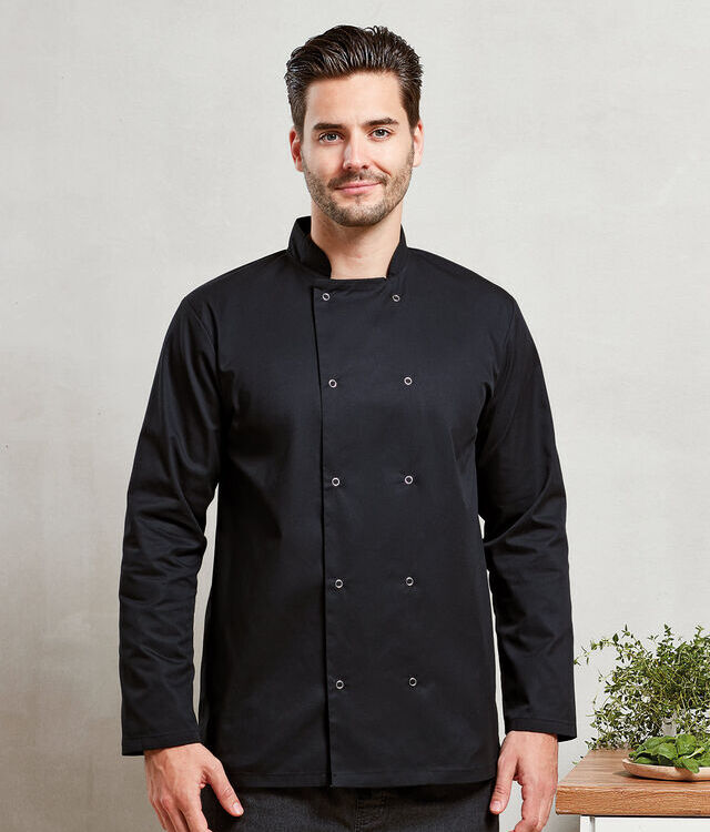Studded front long sleeve chef's jacket
