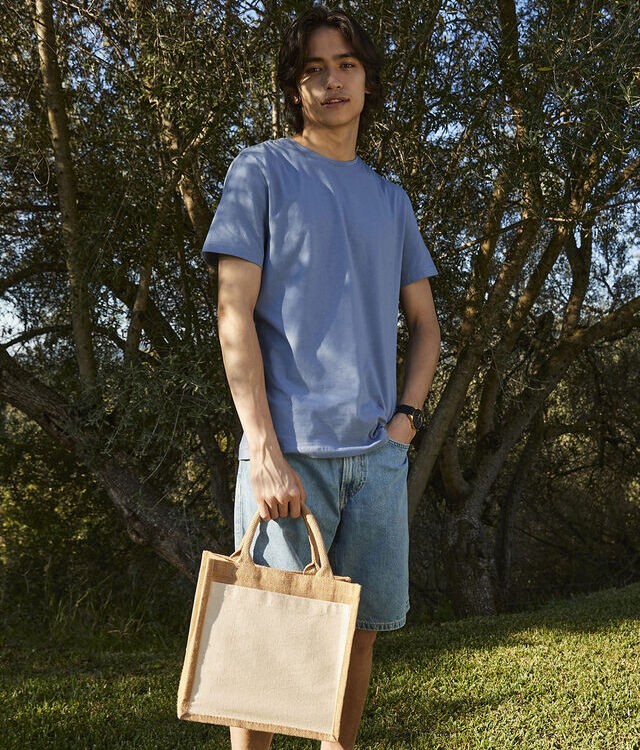 Cotton pocket jute midi tote